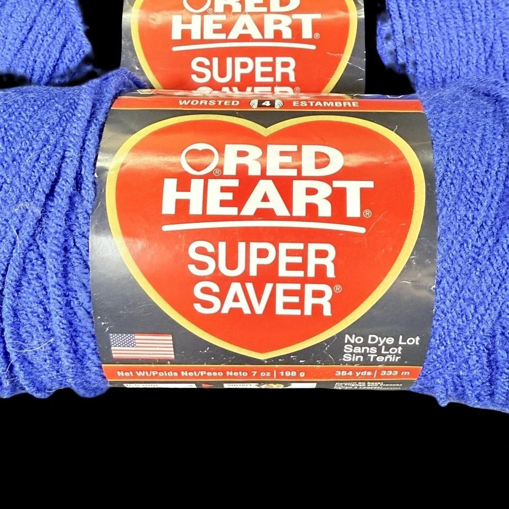 Red Heart Super Saver Royal Blue Yarn Skein 364yds each Lot of 2‎